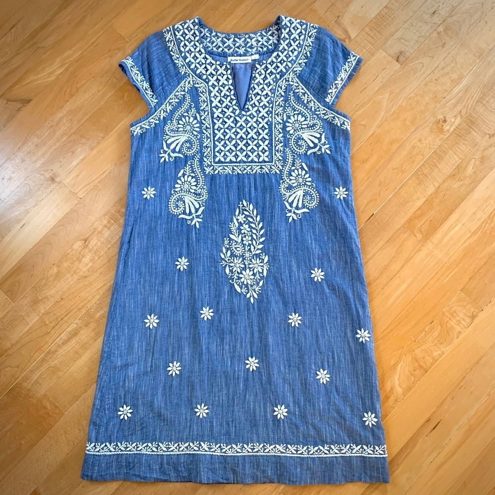 Roller Rabbit Embroidered Blue Chambray Vera Dress XS - Boho Chic